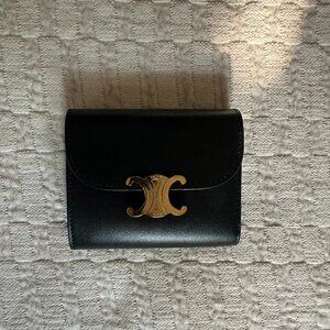Gently Used Celine Small Flap Wallet Triomphe in Shiny Calfskin